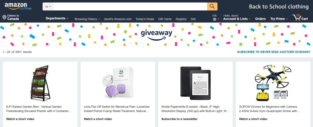 amazon giveaway customer page