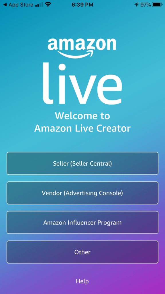 Amazon Live App Signup Page