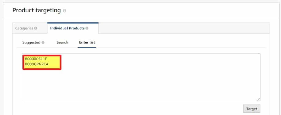 product targeting ASIN list